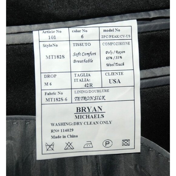 NWT Bryan Michaels Charcoal Gray & Black Tuxedo Suit Jacket Size 42R - Picture 8 of 9